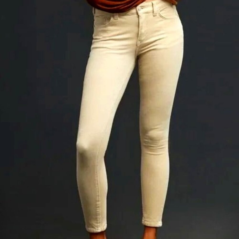 Anthropologie Pilcro High-Rise Skinny Corduroy Pants in Ivory Sz 10  MSRP $148